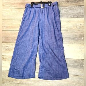 J. Jill Chambray Blue Pinstripe Wide-Leg Ankle Linen Blend Pants Size Small